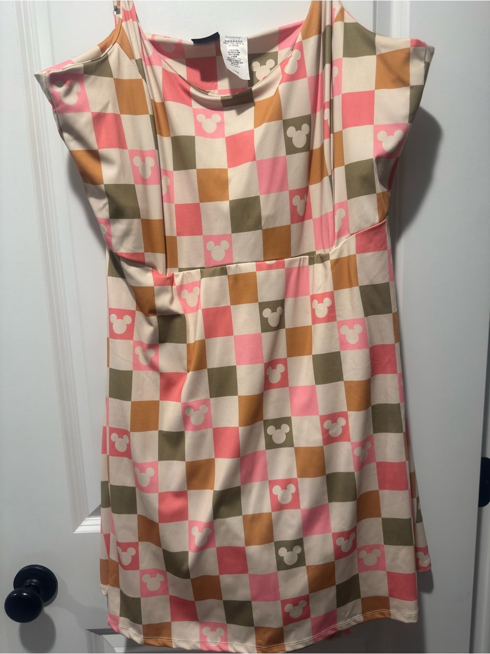 Her Universe Pink, Tan, Olive & Cream Checkerboard Mickey Dress